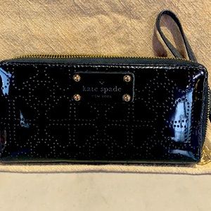 Black leather wallet wristlet